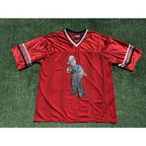 Vintage Y2K Eljay Mesh Football Jersey Red Hip Hop Rap Short Sleeve Size Large L